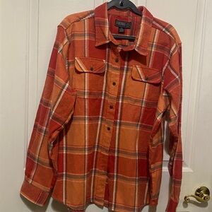 Northern Expedition Limited Men's Plaid Button Down Shirt - Orange and gray